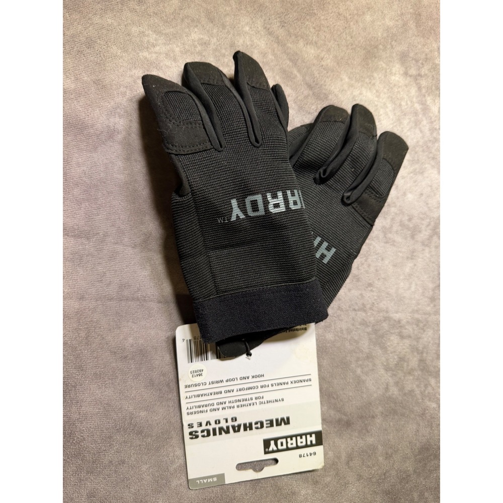 Hardy Mechanics Gloves Small Black Synthetic Leather Spandex Utility Work 64178